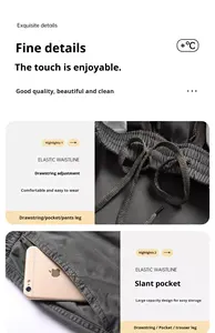 <span class=keywords><strong>Pantalon</strong></span> cargo décontracté en toile de coton léger de haute qualité avec logo personnalisé pour la randonnée en plein air, taille plus, coupe ample, pour hommes - Product Image 6