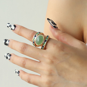 Anillos de Aleación Estilo Vintage Europeo Americano Kenjie, Diseño de Moda Transfronterizo, Piedra Ojo de Tigre Turquesa, Retro - Product Image 1
