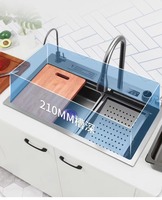Fregadero de cocina évier de cuisine multifonction noir en acier inoxydable, bol unique cascade avec porte-couteau