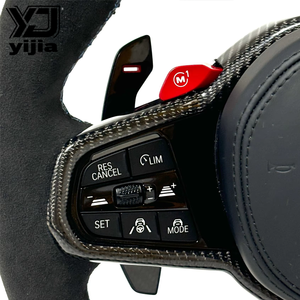 Volant de course en cuir pour Série 5 M5 X3 X4 X5 X6, garniture en fibre de carbone avec étiquette rouge en suède, palettes de changement de vitesse - Product Image 4