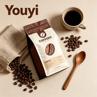 Sachets de café torréfié personnalisés de luxe avec valve et fermeture éclair, fond plat, pour emballage