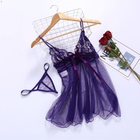 Pakaian Dalam Wanita Ukuran Besar XXXL Bahan Spandex Velour Bordir Tanpa Crotch Gaun Tidur Renda Teddies G-String Kostum Erotis Baju Tidur