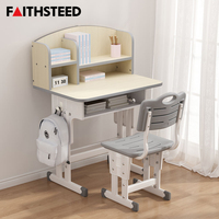 Ensemble bureau et chaise pour enfants, gain de place, avec étagère, design aux coins arrondis, bureau à hauteur réglable pour enfants
