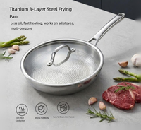 Wajan Penggorengan Tiga Lapis Baja Tahan Karat Berlapis Titanium Mini Skillet Bebas Lapisan Anti Lengket Motif Sisik Ikan Panci Tumis Kaca