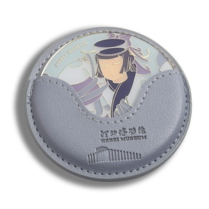 Souvenir Cosmetic Mirror Custom Logo PU Pouch Round <b>Small</b> Hard Enamel Makeup Mirror - Product Image 1