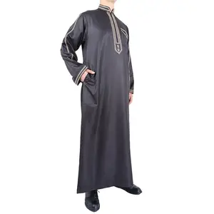 muslim thobe männer schwarz Suppliers-2022 Glänzendes mercer isiertes Material Lange muslimische schwarze Männer für islamische Kleidung auf dem nigerian ischen Markt
