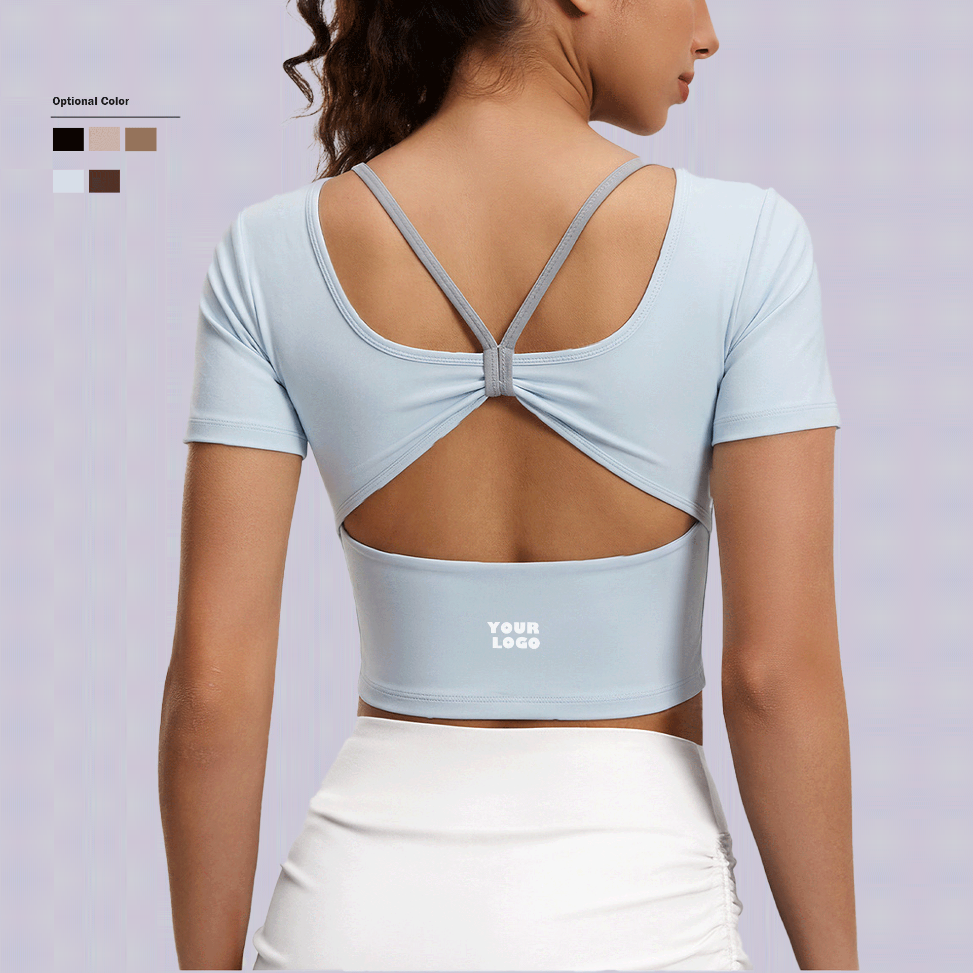 Yoga Sportswear Yoga Activewear New Butterfly Back Yoga Top Short Sleeve Cross Back Padded Breathable Fitness Shirt