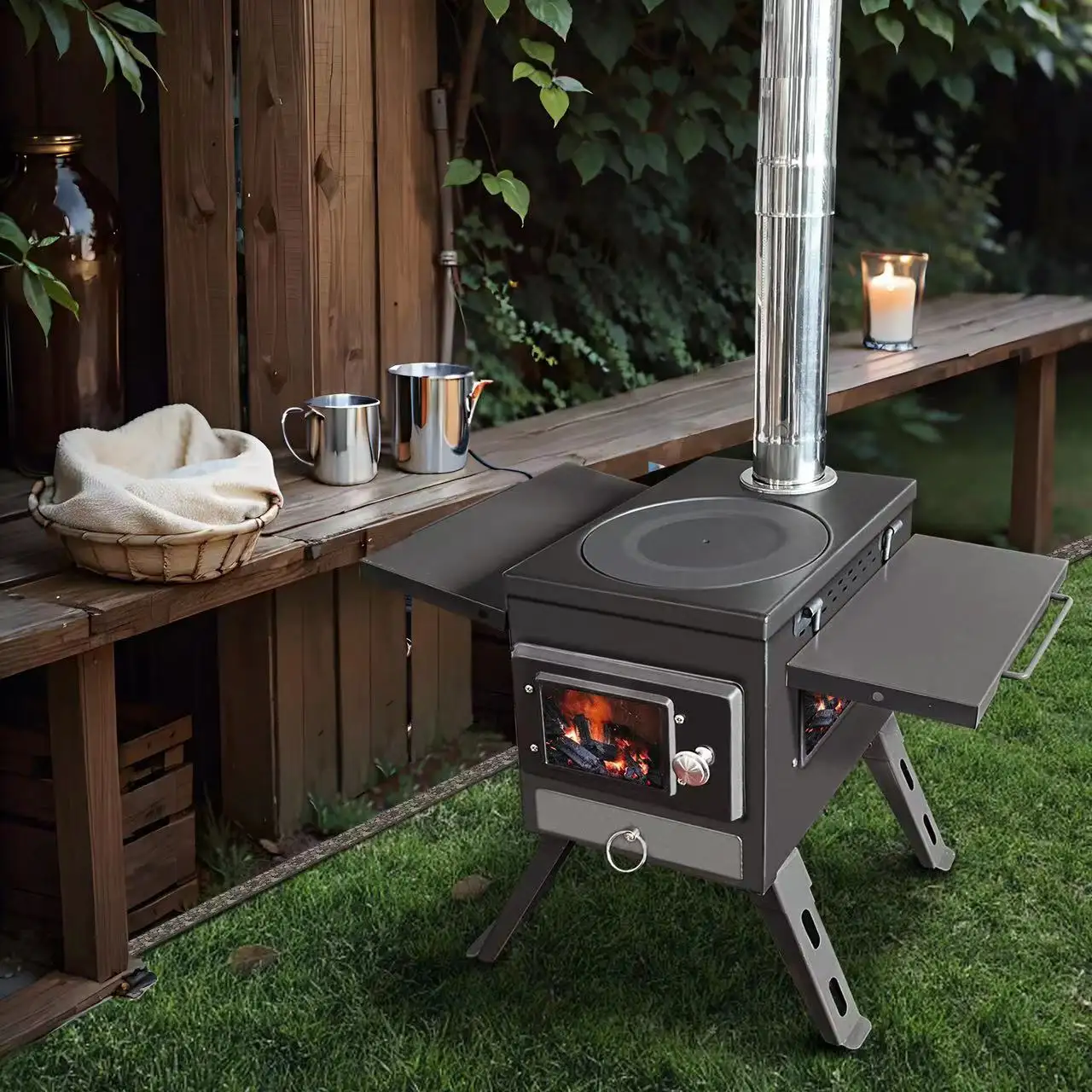 The outdoor wood stove can be used to view the match stove