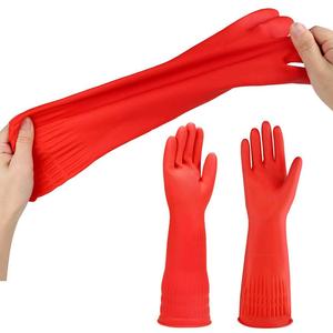 Custom Logo 45cm Long Latex <strong>Gloves</strong> Durable Non-Slip Reusable Household Rubber For Kitchen Cleaning Dishwashing Waterproof Medium