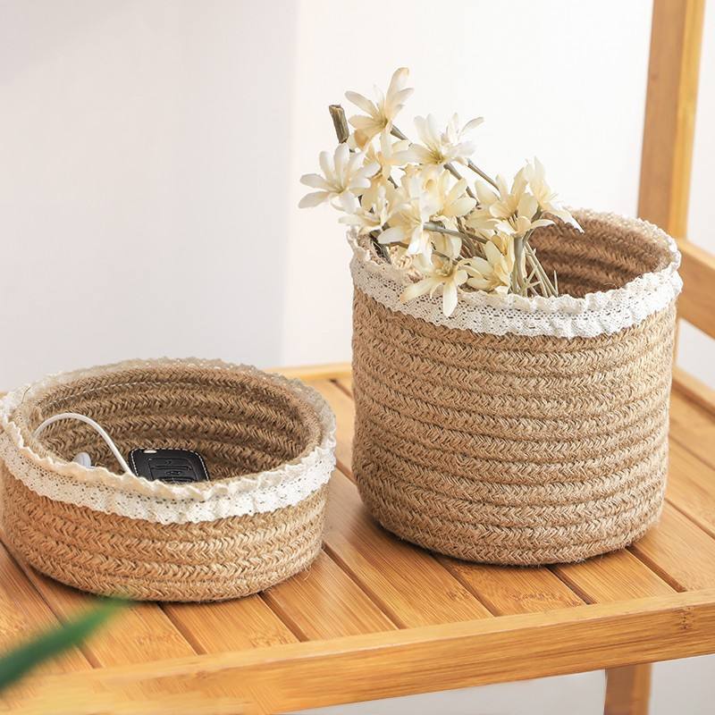 ตะกร้าผ้าฝ้ายถักลายลูกไม้ - สไตล์ผสมผสาน