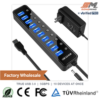 Hub USB 3.0 haute vitesse 10 ports, répartiteur 10-en-1, charge 30W et transfert de données pour clubs informatiques (vente en gros)