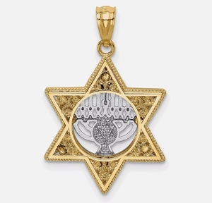 Tùy Chỉnh 18K Vàng Vàng Mezuzah Menorah <span class=keywords><strong>Charm</strong></span> Trong <span class=keywords><strong>Star</strong></span> <span class=keywords><strong>Of</strong></span> David - Product Image 2