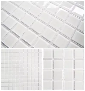 卸売クリスタルシリーズモザイクタイルホワイトガラスモザイクバックスプラッシュモザイク工場