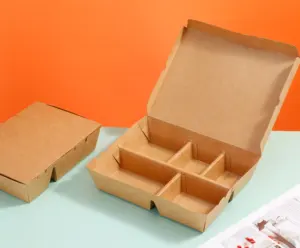 2- 3-4 bölme Bento kutusu karton yiyecek kutusu tek kullanımlık kağıt yemek kabı