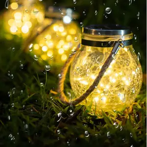 20LED Solar Mason Jar Lid Firefly Hanging Lights Starry Jar Fairy String Light for Yard Garden Hanging Decor, tree