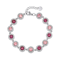 Gelang Tenis Berlian Imitasi Bulat Dua Warna Pink, Baja Tahan Karat 304 Berlapis Emas, Gelang Rantai Warna Fuchsia & Pink Muda Bergantian