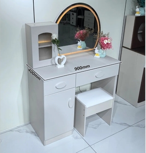 Simple Bedroom Furniture Dressing Table Set With <b>LED</b> Light <b>Mirror</b> Drawer Storage <b>Makeup</b> Vanity Desk With Stool - Product Image 4