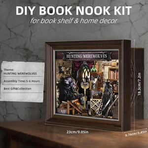 Hamaileon DIY Book Nook Shelf <span class=keywords><strong>Insert</strong></span>, kit de puzzle en <span class=keywords><strong>bois</strong></span> 3D avec lumière pour les amateurs d'horreur et d'Halloween - Product Image 4