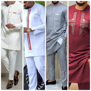 Nouvel ensemble populaire 2026 : Chemise africaine et <span class=keywords><strong>pantalon</strong></span> long, style ethnique, pour <span class=keywords><strong>homme</strong></span>, manches longues, col rond, pull blanc, tenue décontractée - Product Image 5