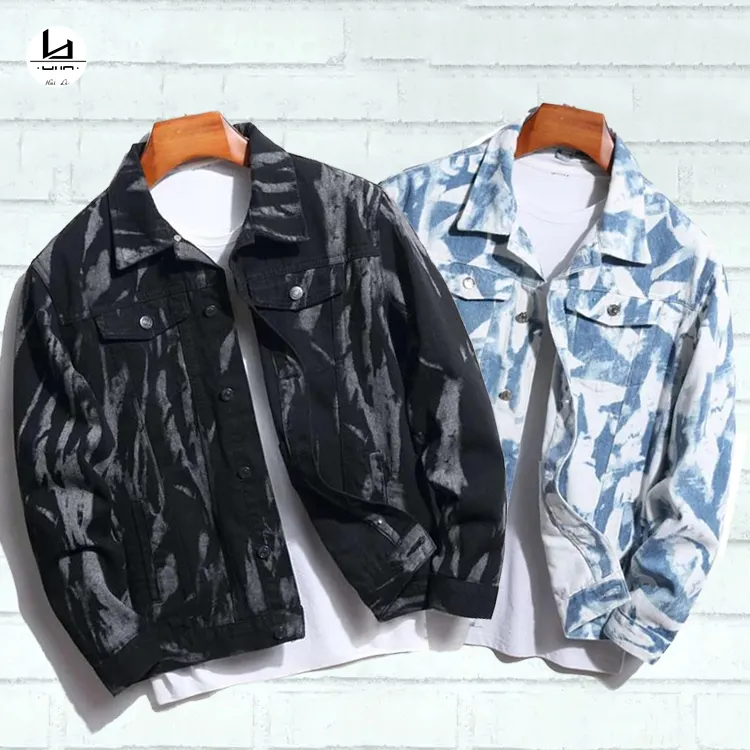 Manufacturers custom casual fashion men's denim coat OEM brand tie dye detail denim jacket wholesale jean jacket for men