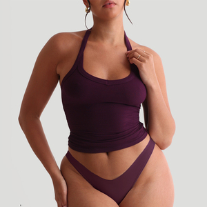 Tops de <span class=keywords><strong>Tirantes</strong></span> de Punto Acanalado Personalizados para <span class=keywords><strong>Mujer</strong></span>, Ligeros, de Rayón y Elastano, Elásticos, Estilo Halter, para Yoga, Casuales, Transpirables, Suaves y Ajustados - Product Image 2