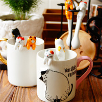 Cuillère à mélanger en céramique de dessin animé mignon chat Animal cuillère à café à dessert à poignée courte