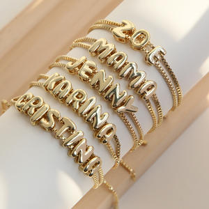 Burbuja de latón chapado en <span class=keywords><strong>oro</strong></span> de 18 quilates, accesorios de 26 letras, pulseras DIY, pulseras de cadena de caja ajustables para mujer, regalos de joyería de moda - Product Image 1