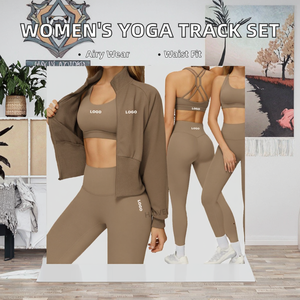 Conjunto Deportivo de 3 Piezas para Mujer con Estampado Personalizado – Sudadera con Capucha Efecto Ácido, Detalle de Botones y Leggings de Yoga, Ropa Deportiva de Invierno - Product Image 2