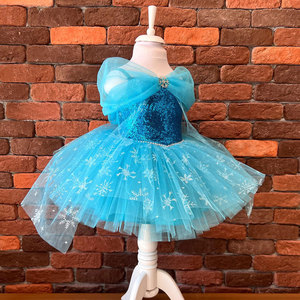 Vestido de fiesta de tul de copo de nieve azul brillante para niños con lazo grande vestido de cumpleaños de estilo princesa de invierno para niñas de 1 a 12 años - Product Image 2