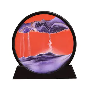 Home Decoration Moving Sand Art Picture Round Glass Sandscape Reloj De Arena Paisaje Tabletop Moving Sand Art Glass