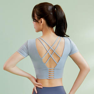 Gilet de yoga à manches courtes pour femmes haut de fitness avec gilet de course de style imprimé nombril exposé - Product Image 1