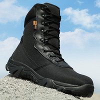 Bottes tactiques imperméables mi-mollet pour hommes - Noir, pour l'extérieur, la désert, l'entraînement, la randonnée, avec doublure en maille respirante, semelle en caoutchouc, utilisation été/hiver
