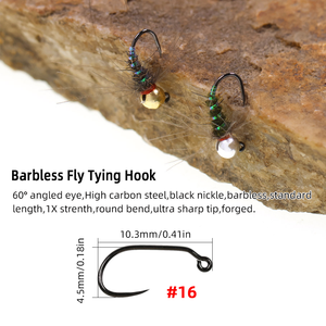 #16 Tungstène Beadhead CDC Jig <span class=keywords><strong>Nymphe</strong></span> Mouche Humide Euro <span class=keywords><strong>Nymphe</strong></span> Barbless Jig Hook Pêche à la mouche Mouches Pêche à la truite Leurre Appât - Product Image 3