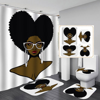 Rideau de Douche Carré Imprimé Personnalisé Premium Imperméable 4 Pièces Femme Afro-Américaine