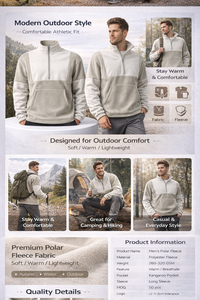 Sweat-shirt personnalisé pour homme en polaire épaisse, à col zippé, conçu pour la performance en extérieur, confortable, doux, chaud et léger - Product Image 2