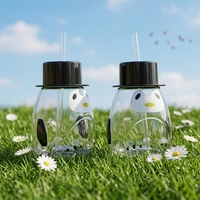 Gobelet LED en PET réutilisable et étanche de 500 ml, écologique, en forme de pingouin, avec paille intégrée, couleur personnalisable, idéal pour les fêtes d'enfants