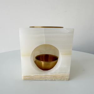 SH STONE ménage 90mm blanc Mable Onyx moderne poli 1 an cylindre marbre brûleur à huile essentielle bougeoir bougeoir cubique - Product Image 2