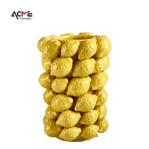 Florero de cerámica <span class=keywords><strong>con</strong></span> forma de fruta para decoración interior, jarrón creativo y personalizado de limón amarillo para decoración artística - Product Image 2