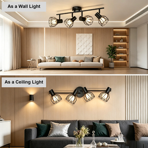 Lámpara de Techo E14 con Riel para Focos, 1, 2, 3, 4, 5 o 6 Focos Ajustables, Montaje Superficial en Metal Negro, para Sala de Estar, Dormitorio, <span class=keywords><strong>Cocina</strong></span> - Product Image 4