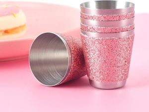 Copas de vino ostentosas de 1oz, vasos de chupito de Metal con purpurina, vasos de chupito rosas de acero inoxidable para novia, boda, <span class=keywords><strong>whisky</strong></span>, cumpleaños de mujer - Product Image 5