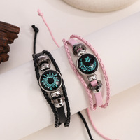Gelang Boho PU Anyaman Anti-Luntur Terlaris, Hiasan Paduan Logam Matahari Bulan Bintang, Dapat Disesuaikan, untuk Pesta & Hadiah Sehari-hari