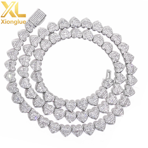 Cadena de tenis tipo racimo de 8mm con incrustaciones mixtas de circonitas y diseño de corazón baguette, bañada en plata, joyería fina - Product Image 2