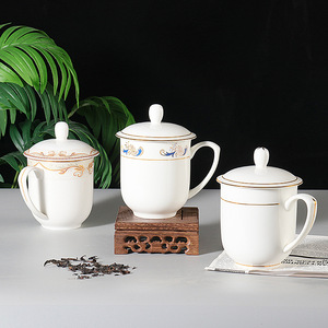 Ceramic <b>Teacups</b> With Lids Gold Rims Office Meeting Cups Business Gifts <b>Set</b> - Product Image 3