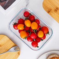 Modèles d'impression couvercle en bambou récipients en verre boîte à lunch en verre personnalisée avec couvercle en bambou pour ensemble de stockage des aliments en verre