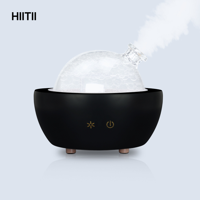 Room Fragrance Glass Dome Ultrasonic Essential Oil Aroma Therapy Diffuser Wooden Base 7 Mood Enhancing Light Household 1 Year