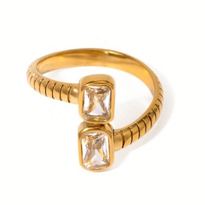 Anillo de Compromiso Personalizado de Lujo en Oro Rosa o Oro de 18K con Circonita Creada en Laboratorio, Abierto, de Acero Inoxidable, Resistente al Agua, para Mujer - Product Image 1