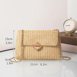 Bolso de Paja Casual de Verano con Cadena y Cierre de Diamantes, Moderno y Asequible - Product Image 2