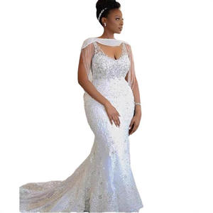 Vestido de Novia Personalizado con Diseño Nuevo, Borlas, Color Blanco, Talla Grande, Estilo Sirena, Musulmán, Hecho a Medida, con Encaje, 2024 - Product Image 5