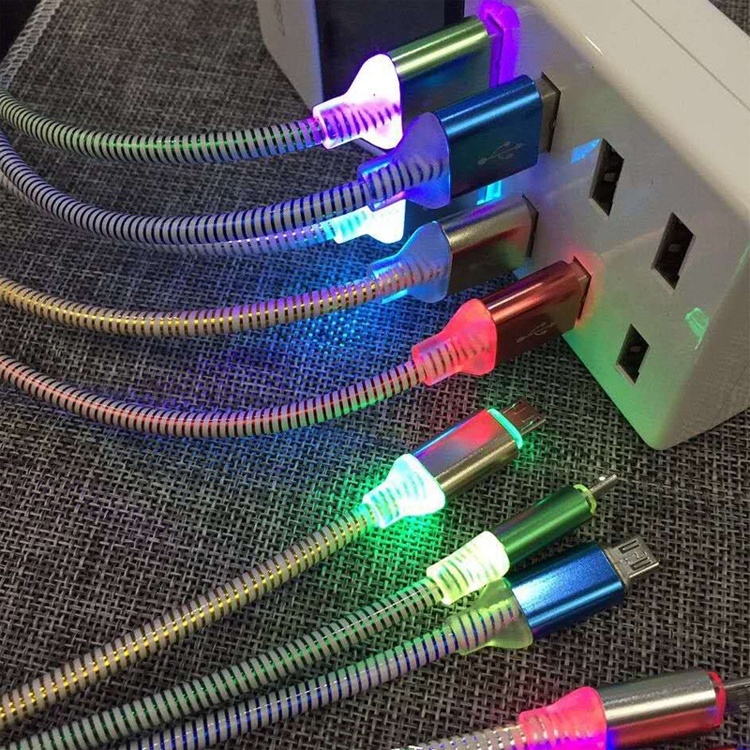 Nuevo diseño 1 M/2 M/3 M/personalizado Micro USB 8 Pin Cable de datos con LED luz para teléfono móvil iPhone