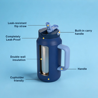 Gobelet isotherme de voyage de haute qualité avec logo personnalisé, 765 ml, en acier inoxydable à double paroi, réutilisable, avec poignée et couvercle rabattable